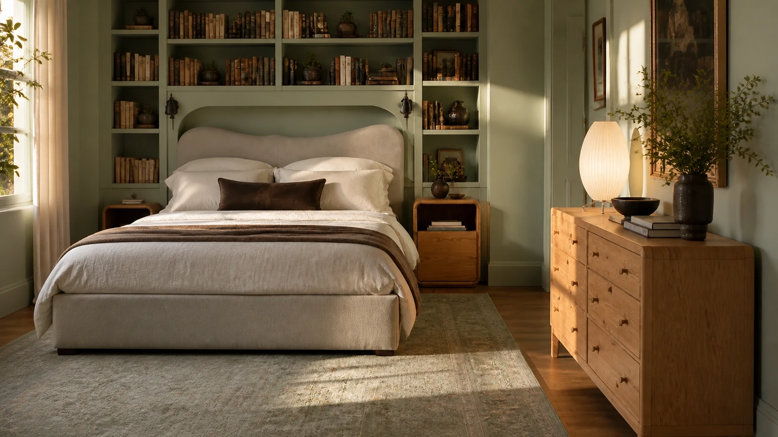 Celadon Library Bedroom interior design concept.