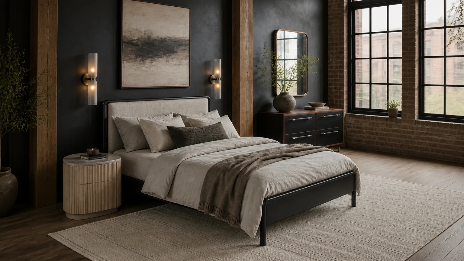 Ink Linen Loft Bedroom interior design concept.