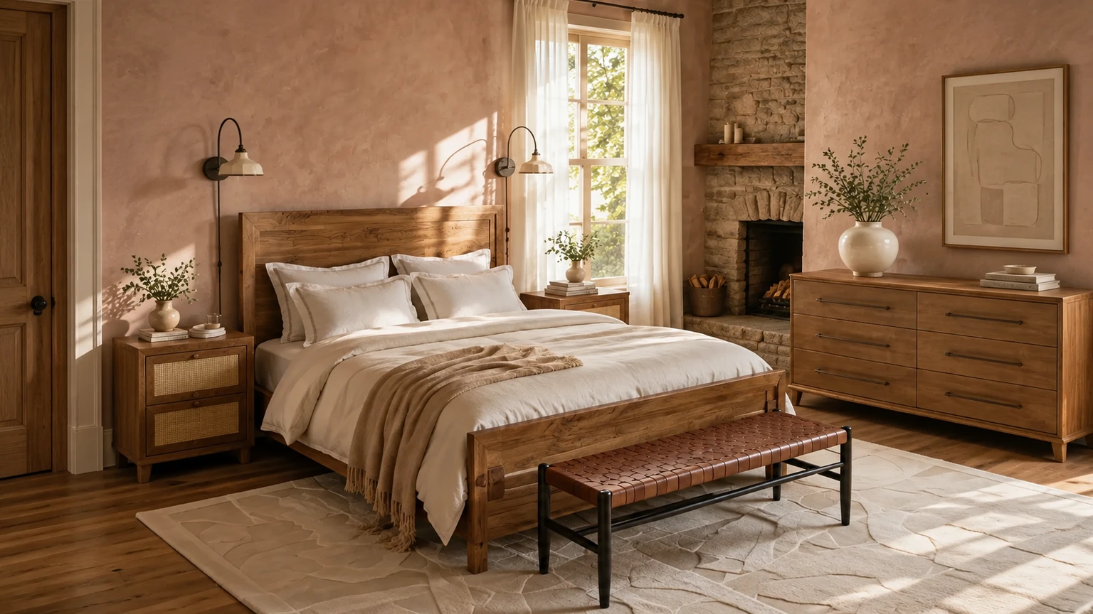 Rosewashed Timber Lodge interior design concept.