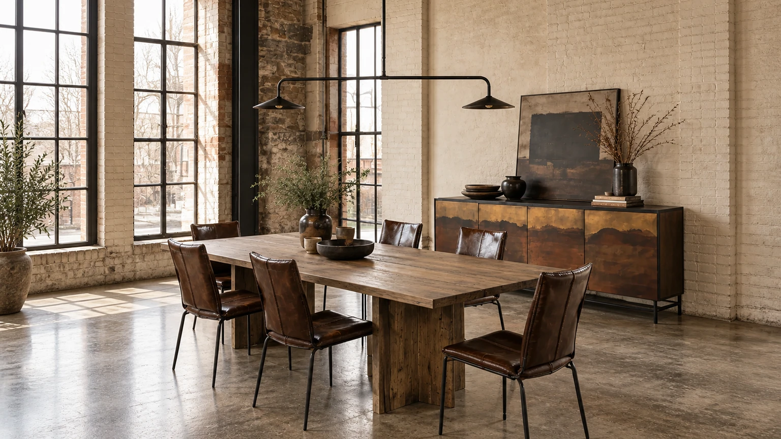 Limewashed Foundry Supper interior design concept.