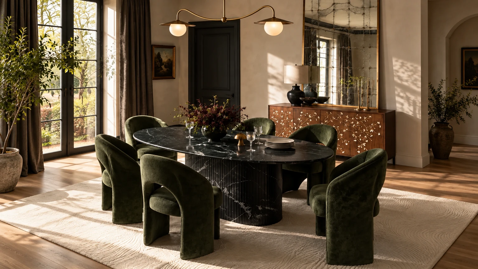 Sunlit Olive Salon interior design concept.