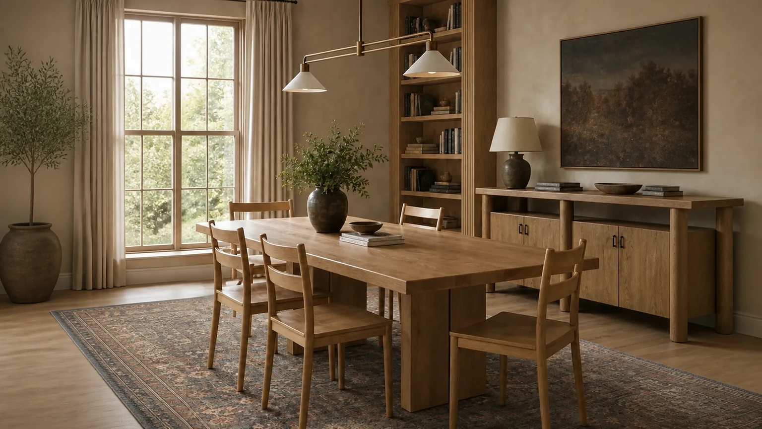 Reeded Oak Dinner Library interior design concept.