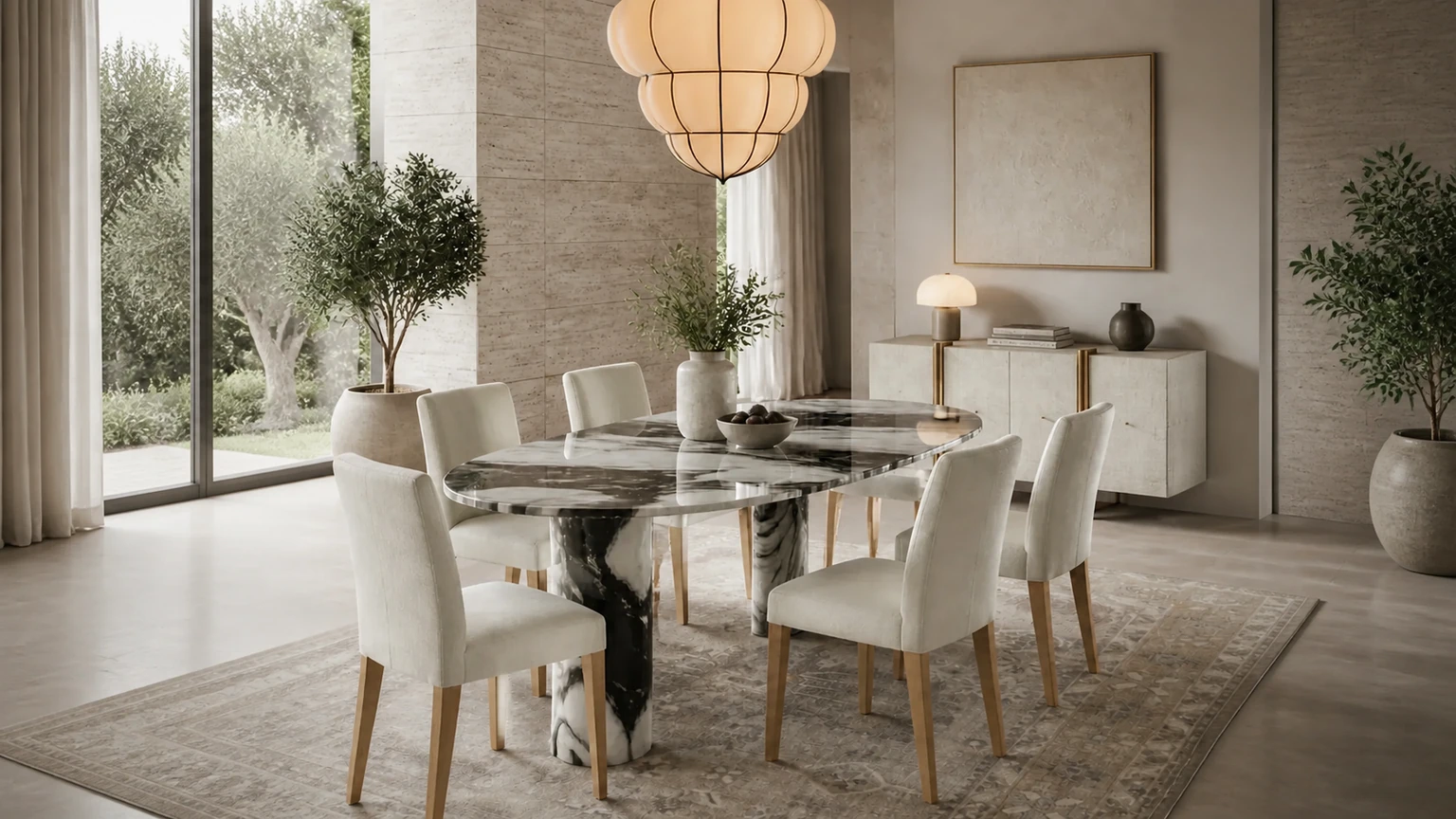 Silver Travertine Dining Hall interior design concept.