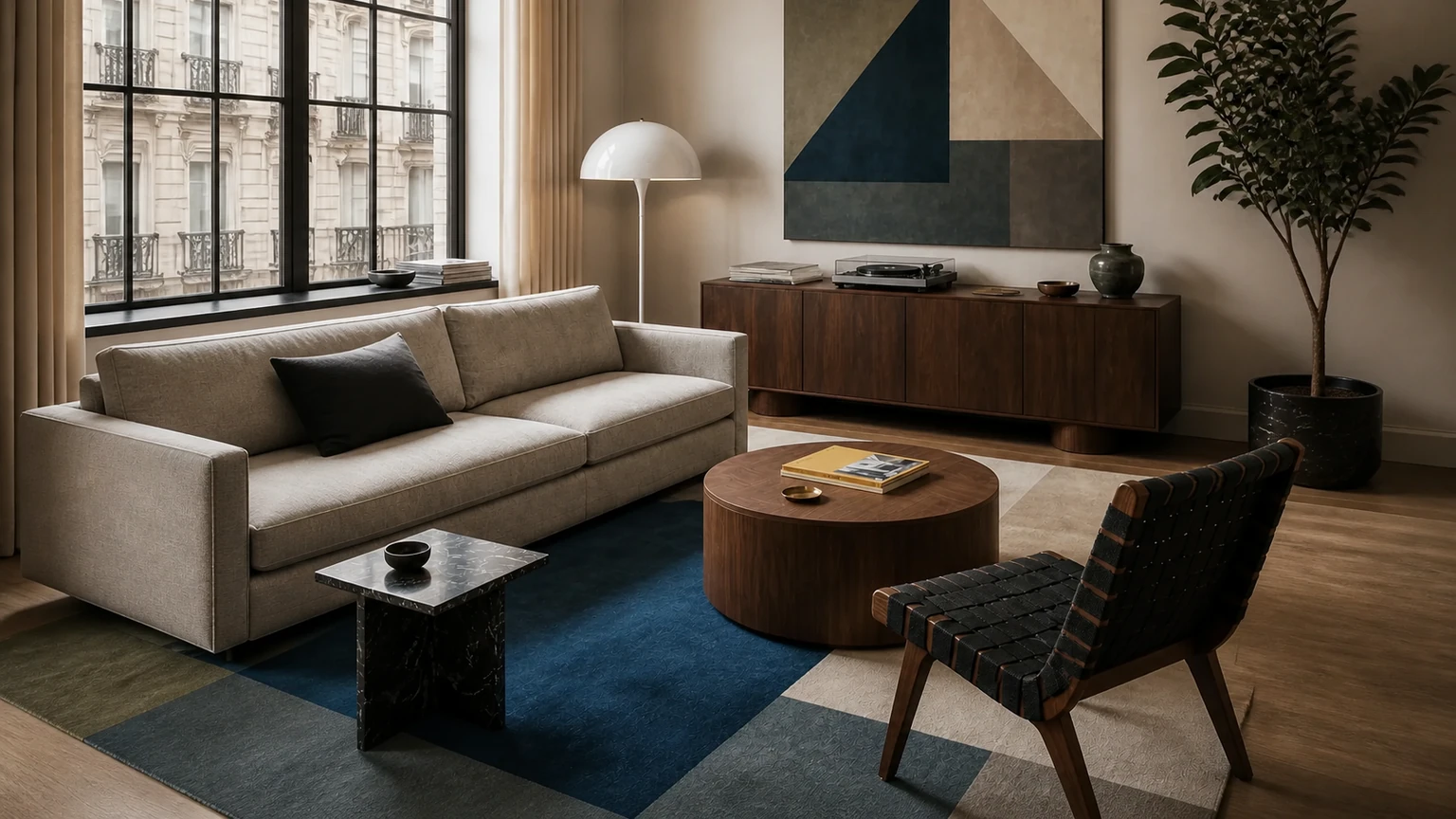 Cobalt Walnut Listening Room interior design concept.