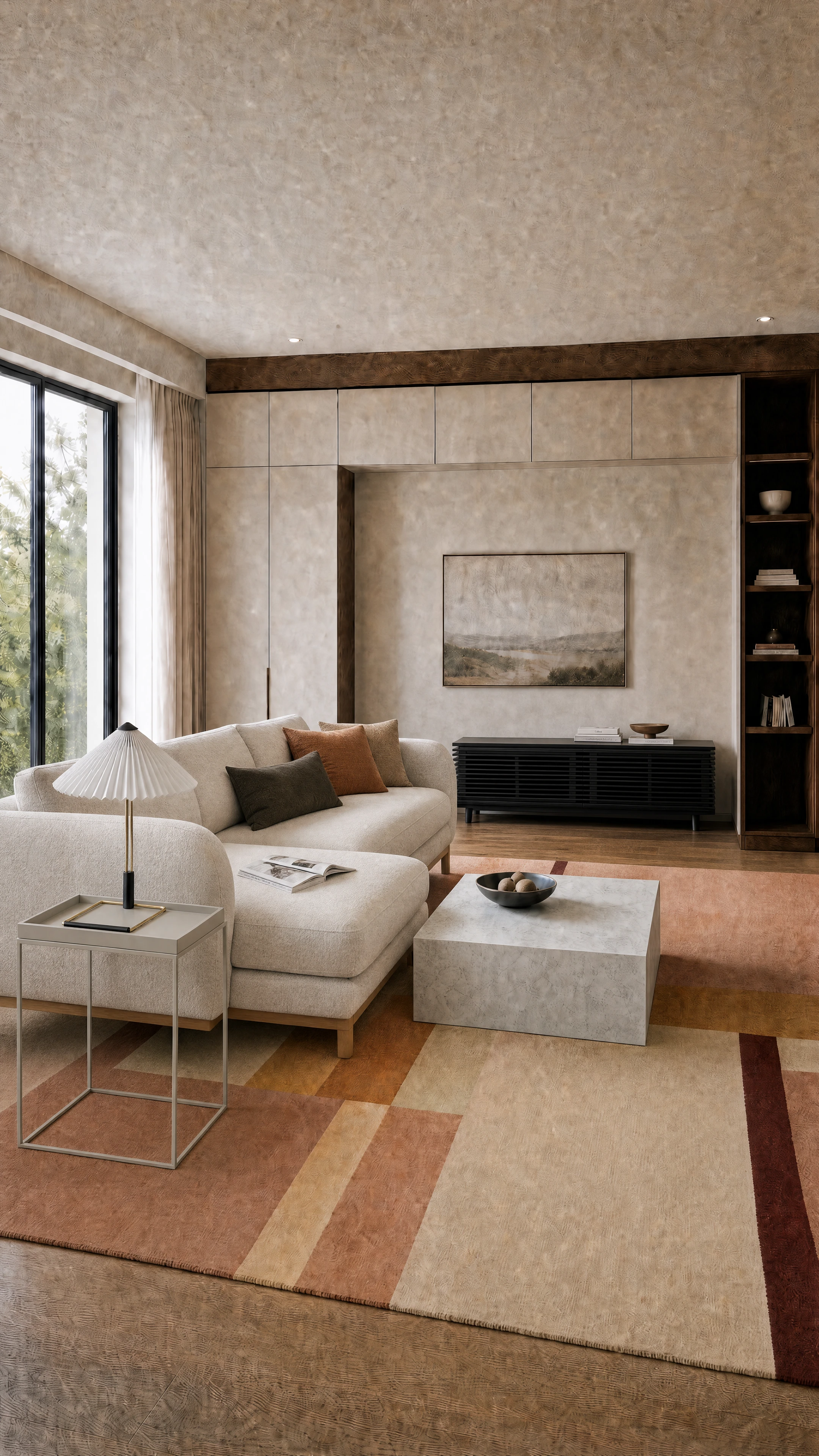 Soft Modern Media Room interior design concept.