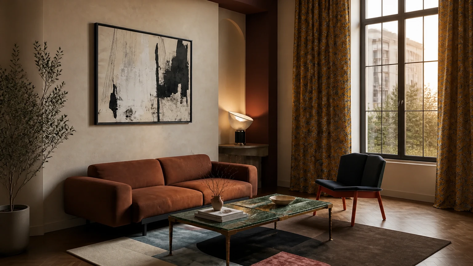 Sunset in the Archive interior design concept.