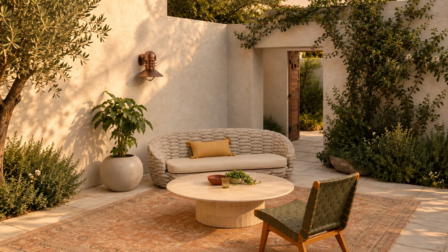 Apricot Hour Courtyard interior design concept.