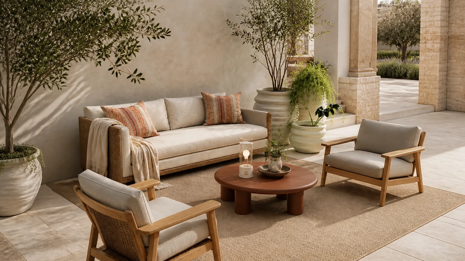 Apricot Hour Courtyard interior design concept.