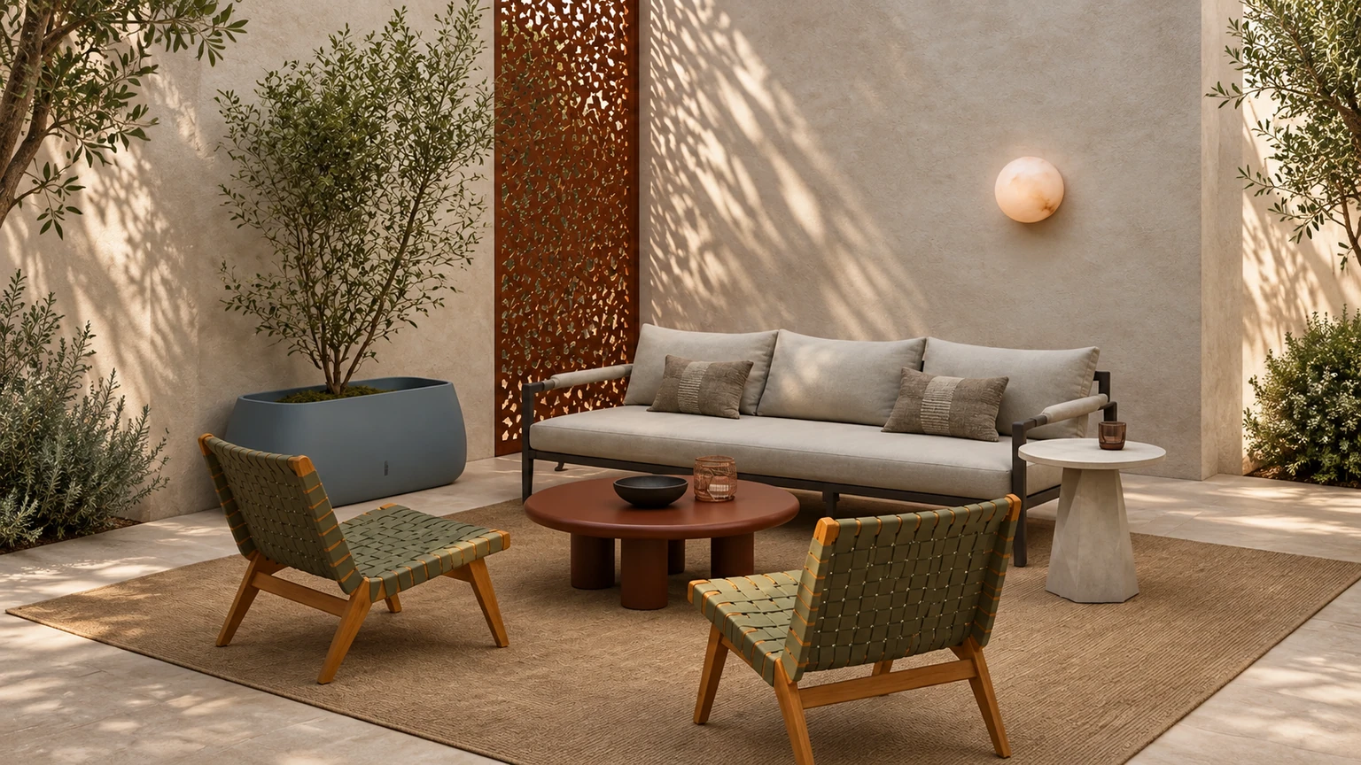 Copper Shadow Courtyard interior design concept.