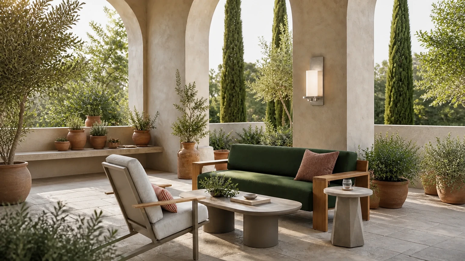 Cypress & Clay Loggia interior design concept.
