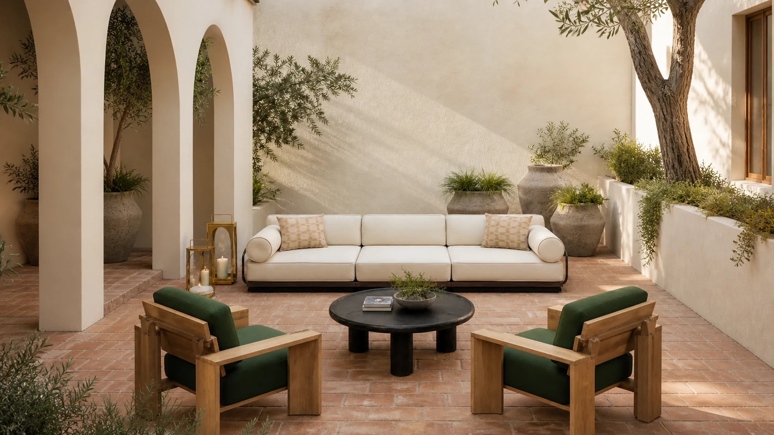Golden Hour Courtyard interior design concept.