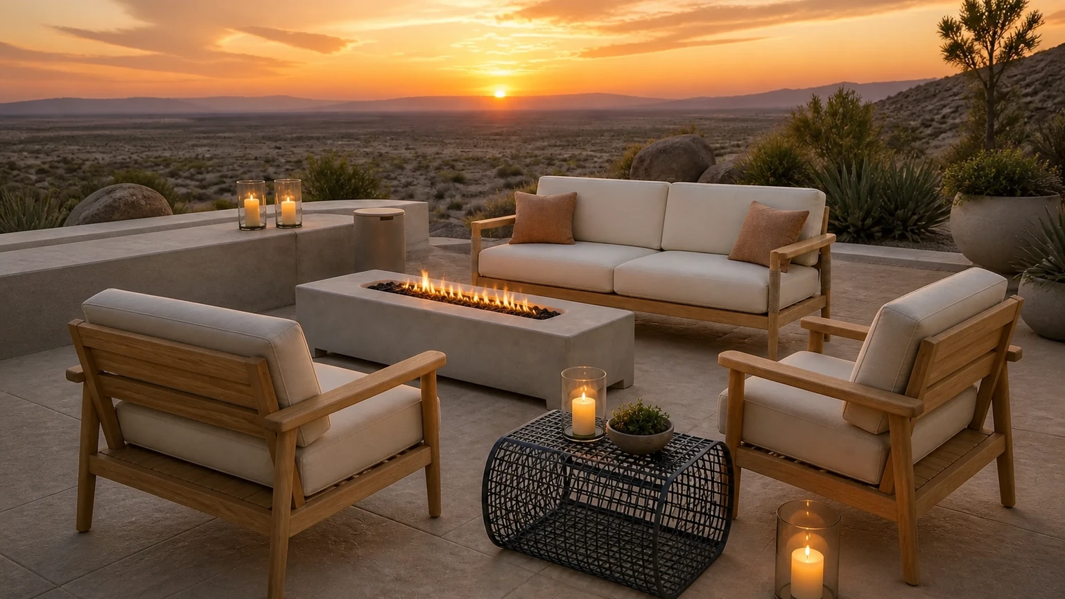 Ochre Teak Sunset Lounge interior design concept.