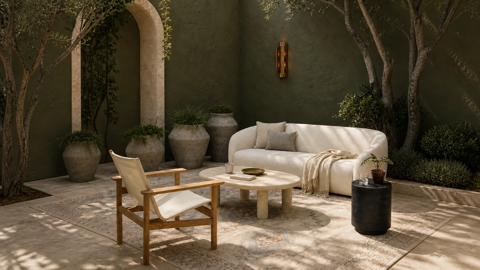 Olive-Hour Courtyard interior design concept.