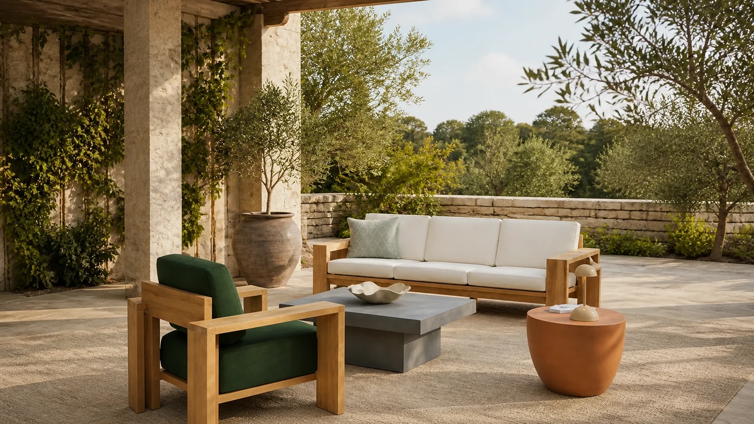 Olive-Hour Terrace interior design concept.