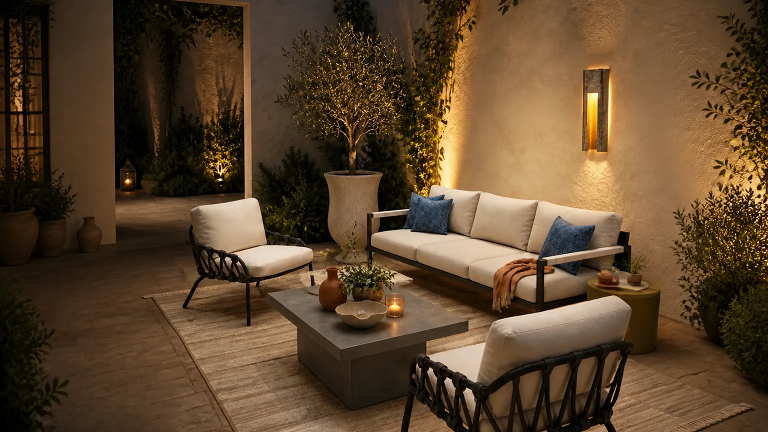 Saffron Dusk Courtyard interior design concept.