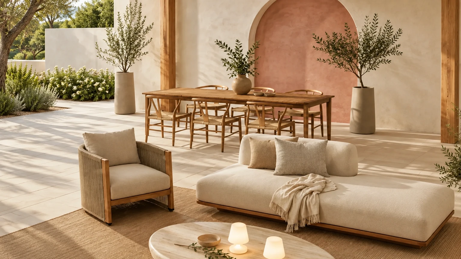 Sunwashed Nordic Courtyard interior design concept.