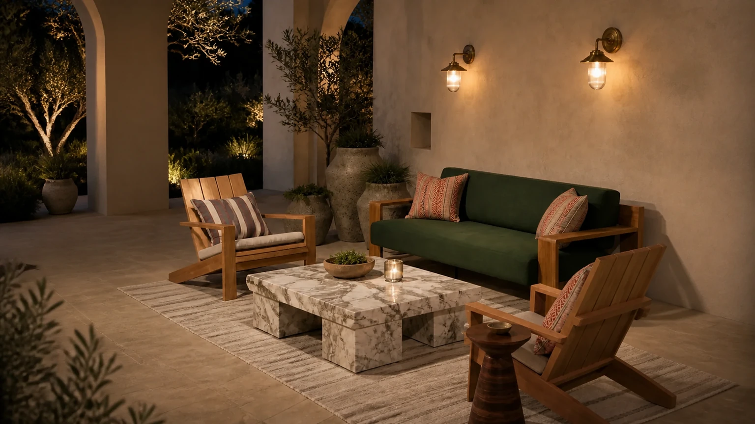 Sunwashed Olive Courtyard interior design concept.